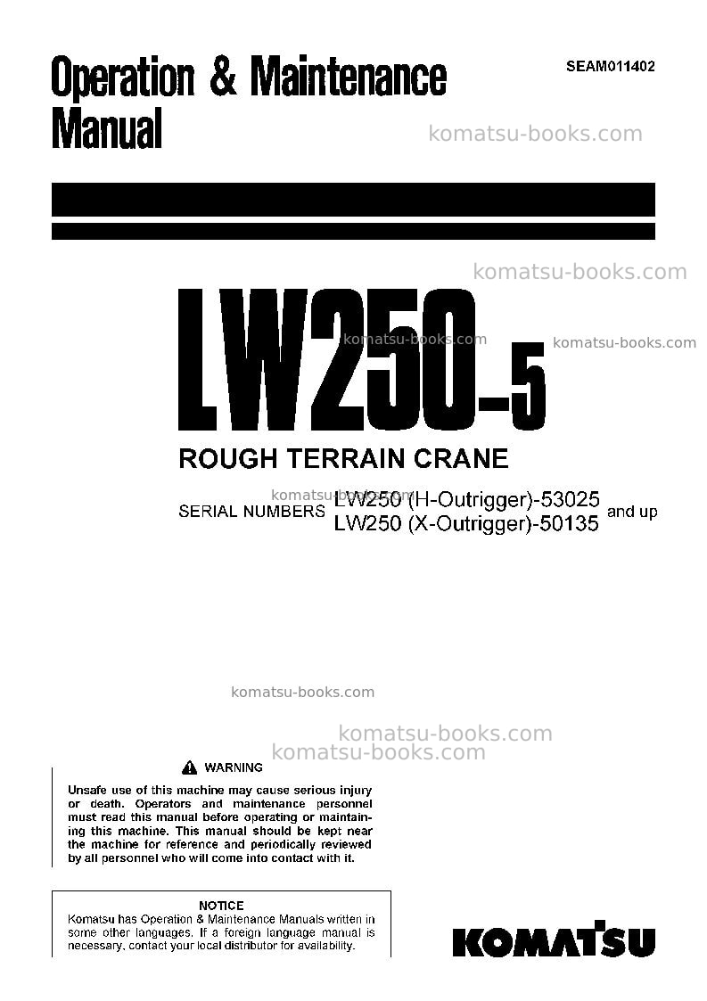 Komatsu lw250-5jpn-h-type Operation manual cover Komatsu lw250-5jpn-h-type Operation manual cover