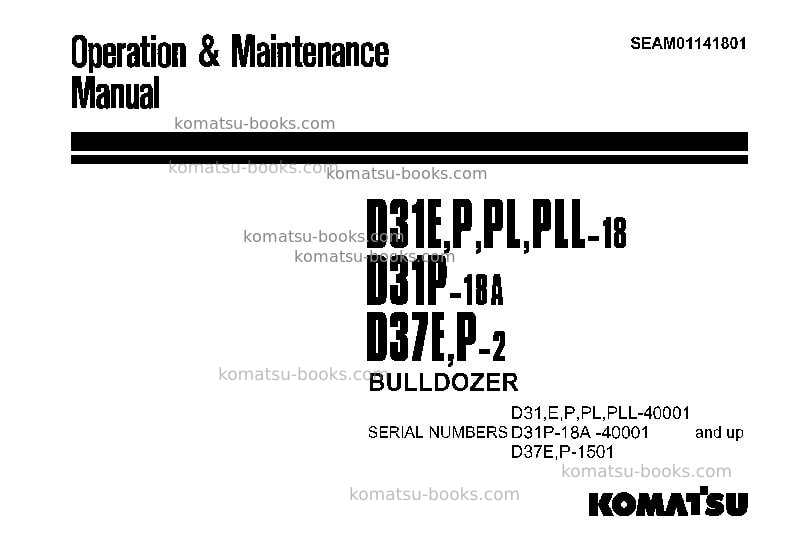 Komatsu d37e-2jpn Operation manual cover