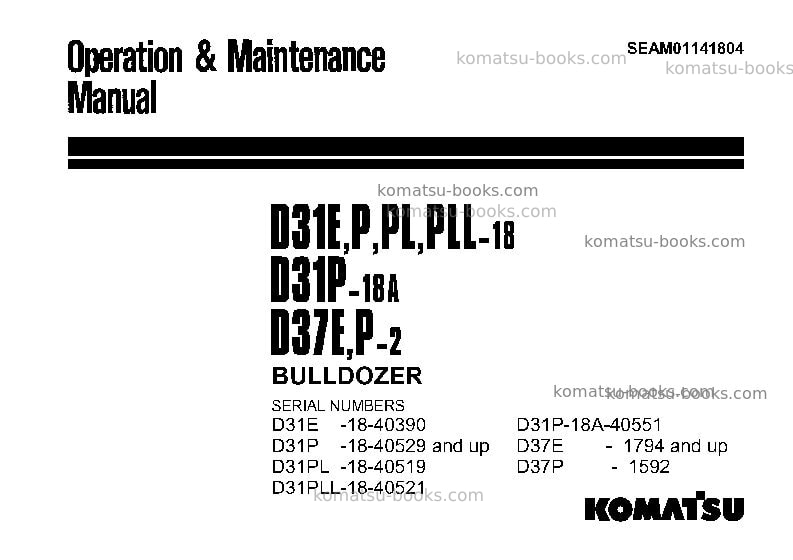 Komatsu d37e-2jpn Operation manual cover Komatsu d37e-2jpn Operation manual cover