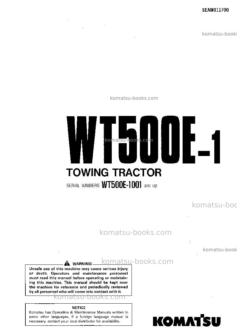 Komatsu wt500e-1jpn Operation manual cover