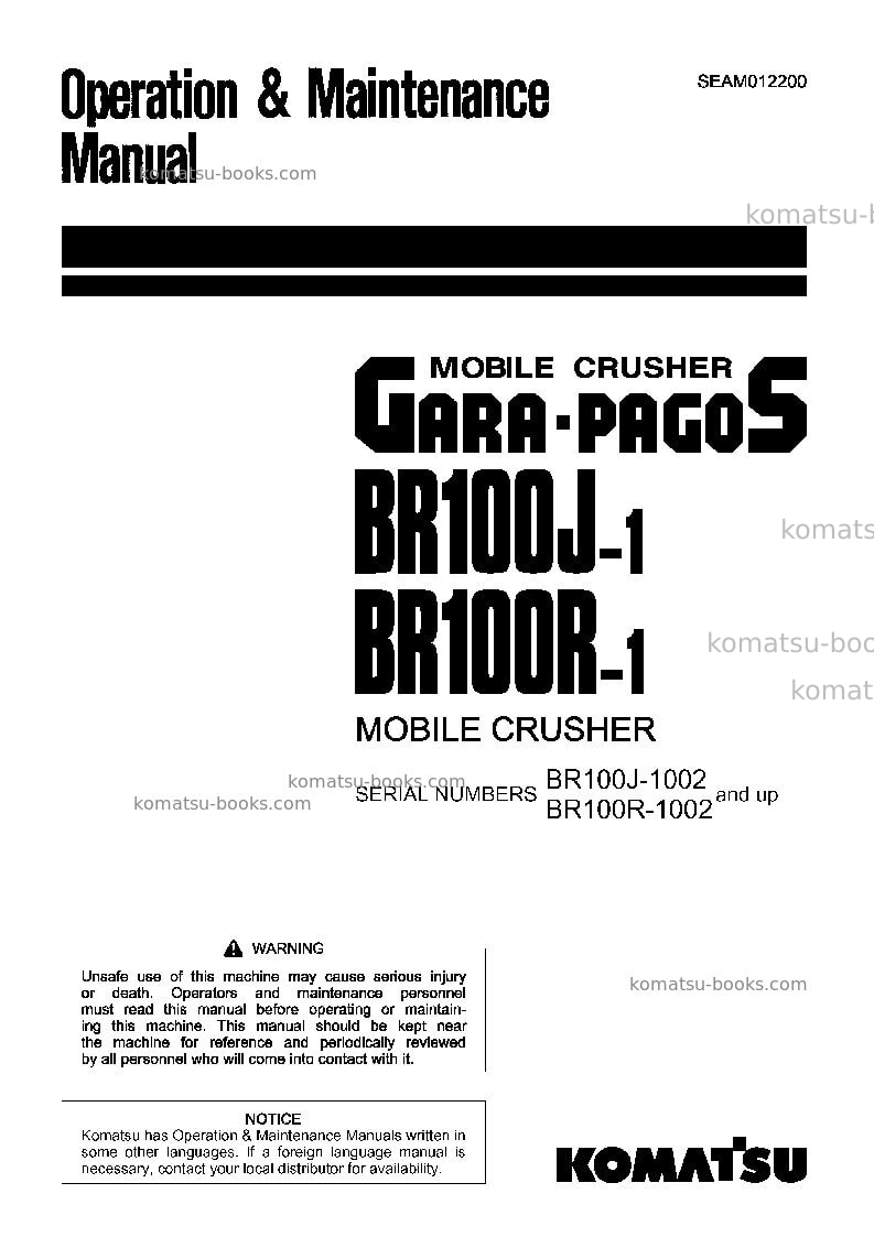 Komatsu br100j-1jpn Operation manual cover