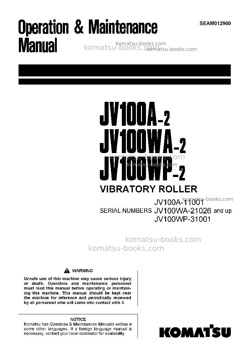 Komatsu jv100a-2jpn Operation manual cover Komatsu jv100a-2jpn Operation manual cover