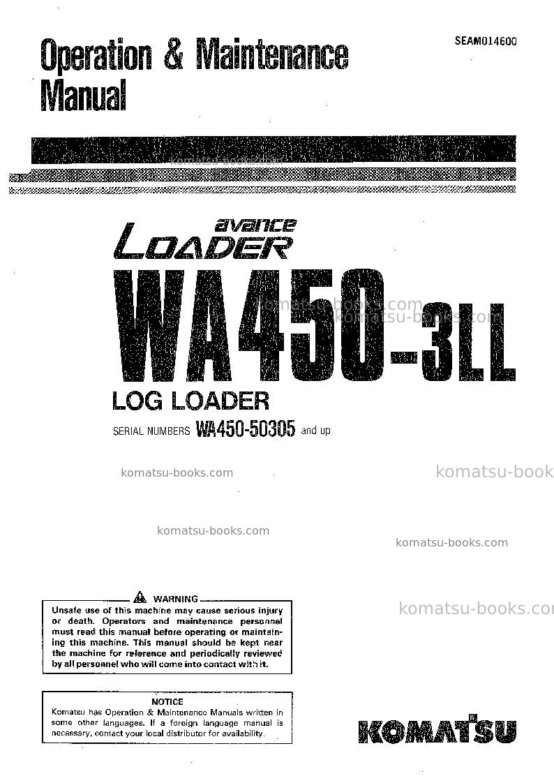 Komatsu wa450-3jpn-ll Operation manual cover Komatsu wa450-3jpn-ll Operation manual cover