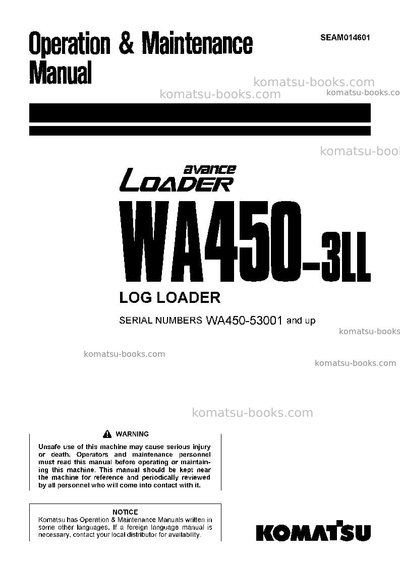 Komatsu wa450-3jpn-ll Operation manual cover Komatsu wa450-3jpn-ll Operation manual cover