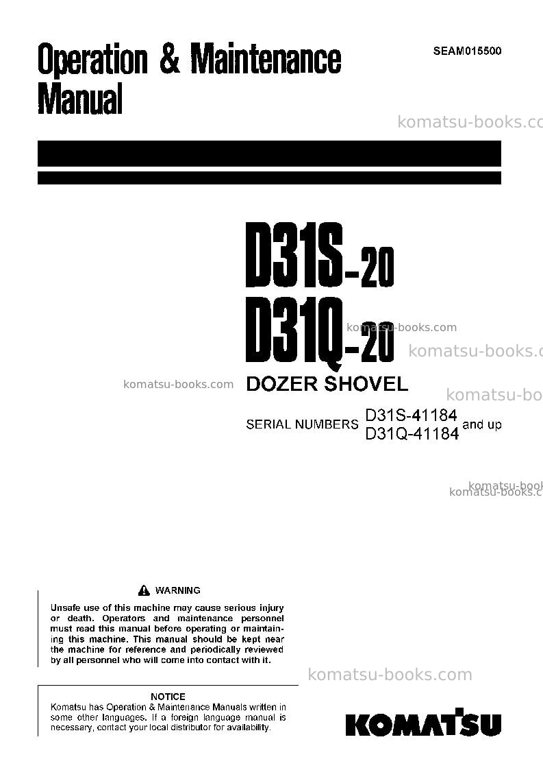 Komatsu d31s-20jpn Operation manual cover