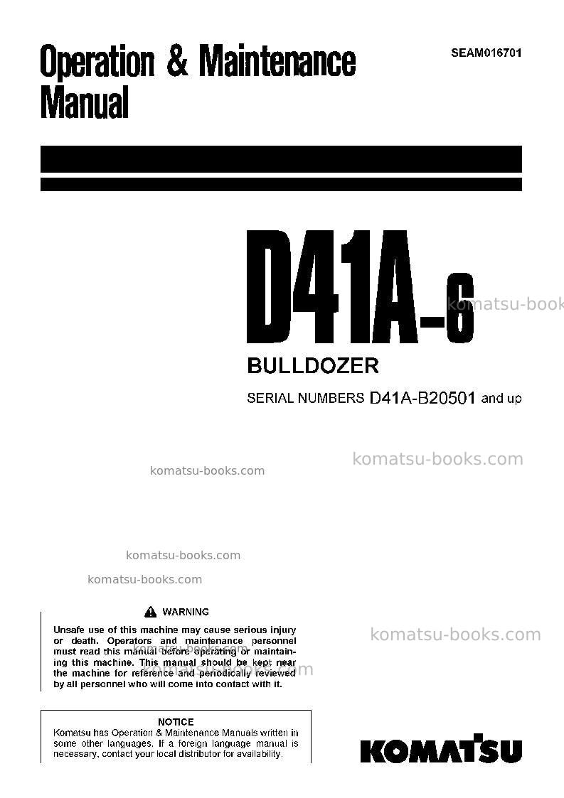 Komatsu d41a-6jpn Operation manual cover Komatsu d41a-6jpn Operation manual cover