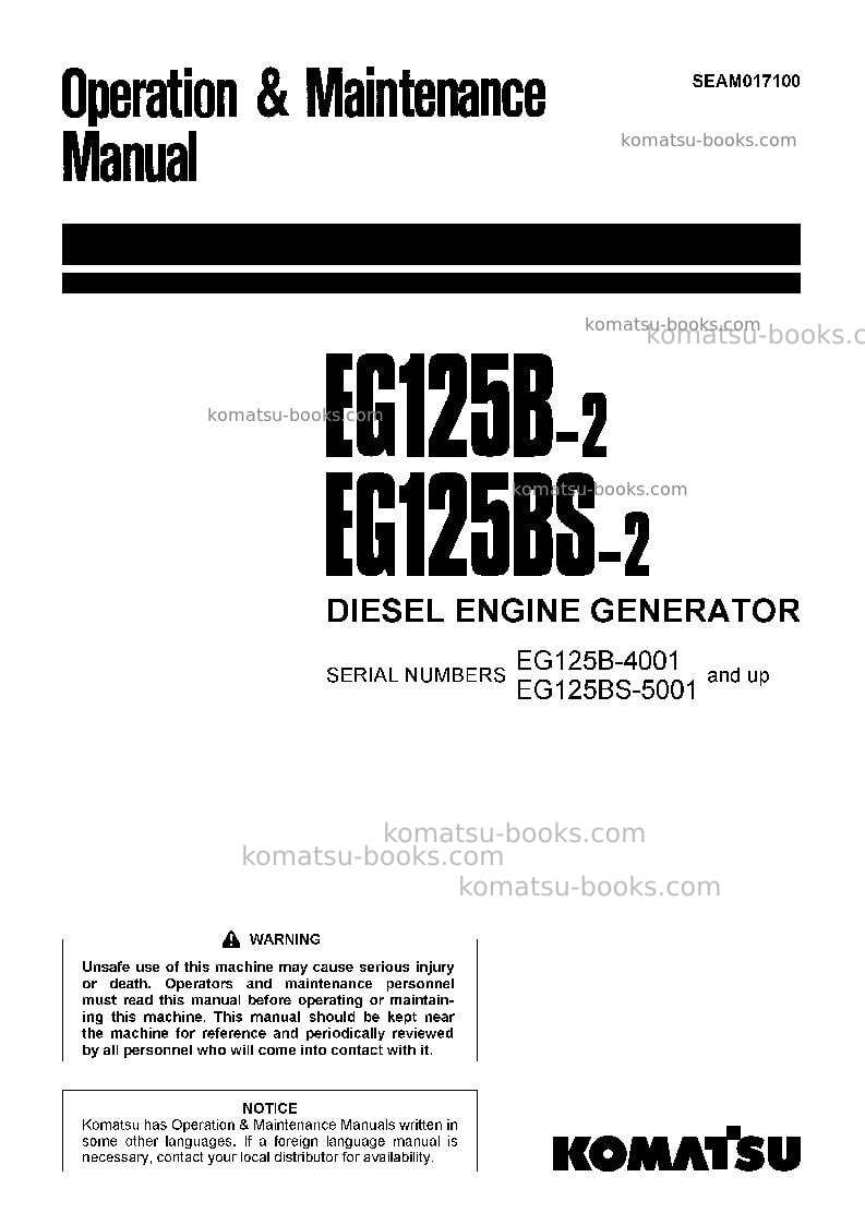 Komatsu eg125bs-2jpn Operation manual cover Komatsu eg125bs-2jpn Operation manual cover