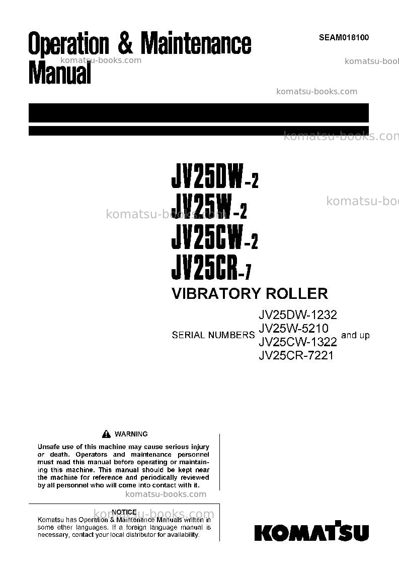 Komatsu jv25dw-2jpn Operation manual cover Komatsu jv25dw-2jpn Operation manual cover