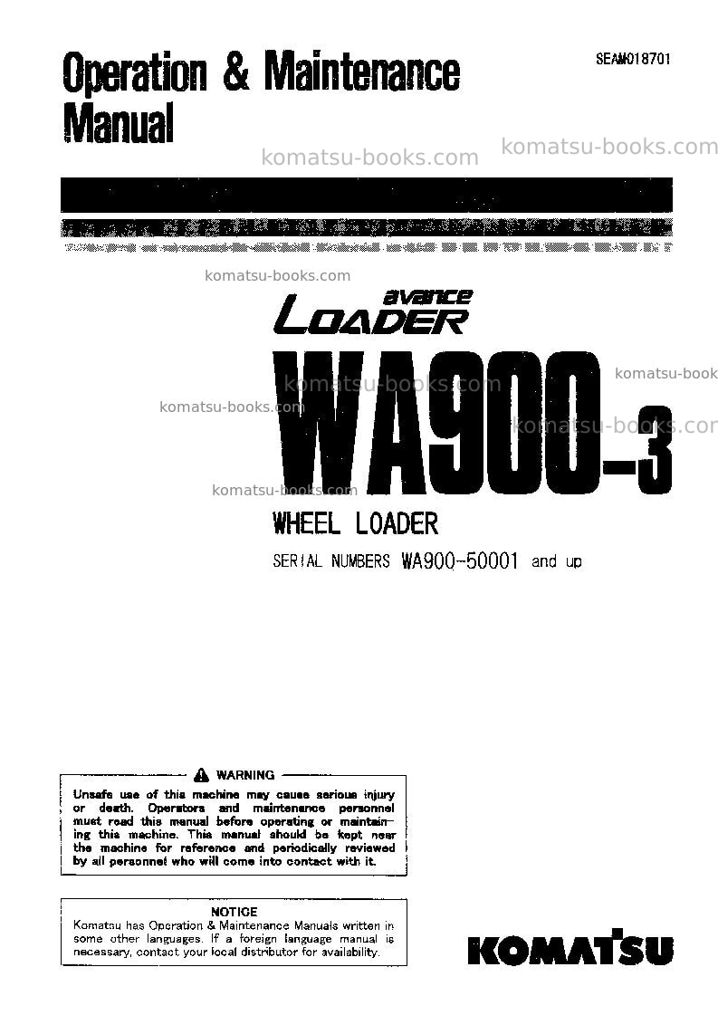 Komatsu wa900-3jpn Operation manual cover
