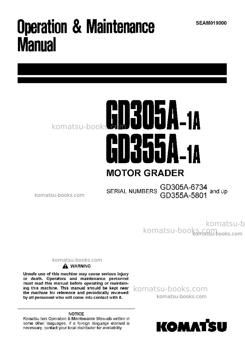 Komatsu gd355a-1jpn Operation manual cover Komatsu gd355a-1jpn Operation manual cover