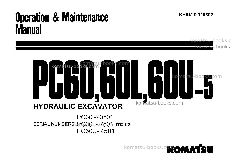 Komatsu pc60l-5jpn Operation manual cover Komatsu pc60l-5jpn Operation manual cover