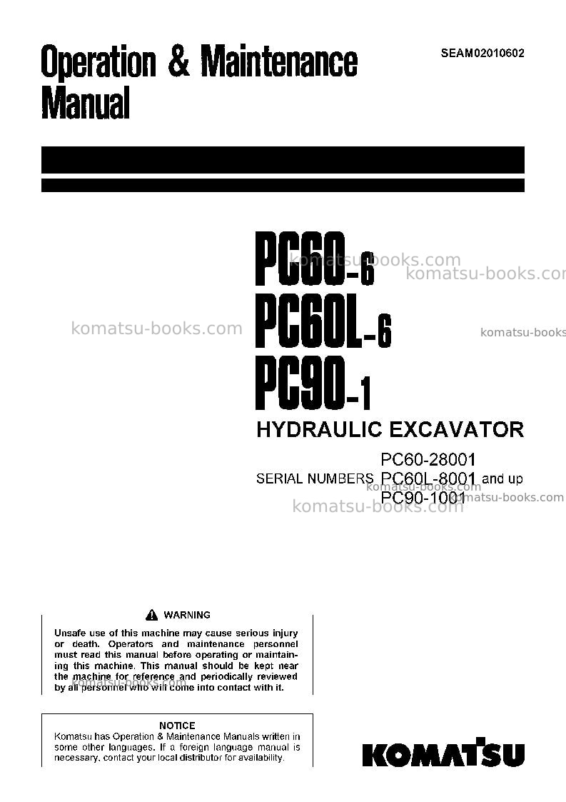 Komatsu pc90-1jpn Operation manual cover Komatsu pc90-1jpn Operation manual cover