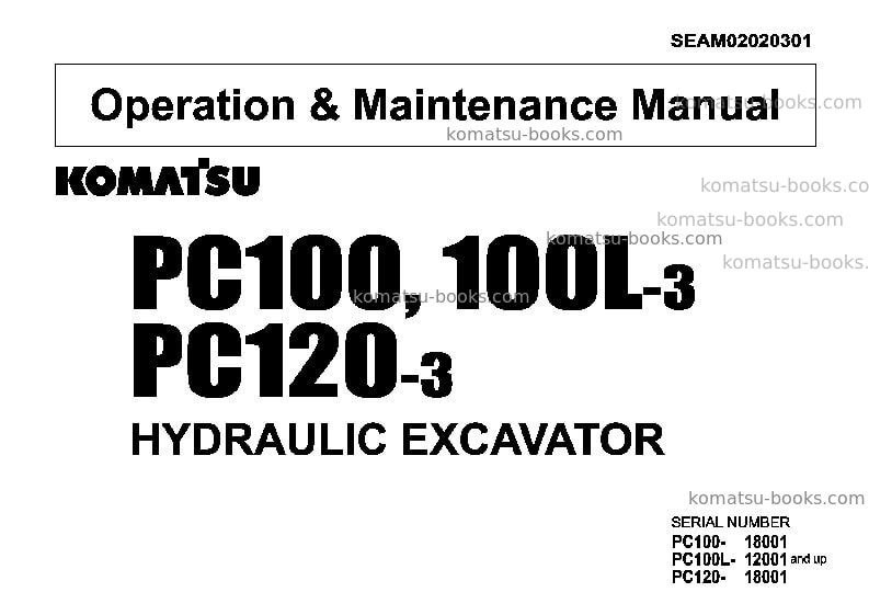 Komatsu pc100l-3jpn Operation manual cover Komatsu pc100l-3jpn Operation manual cover