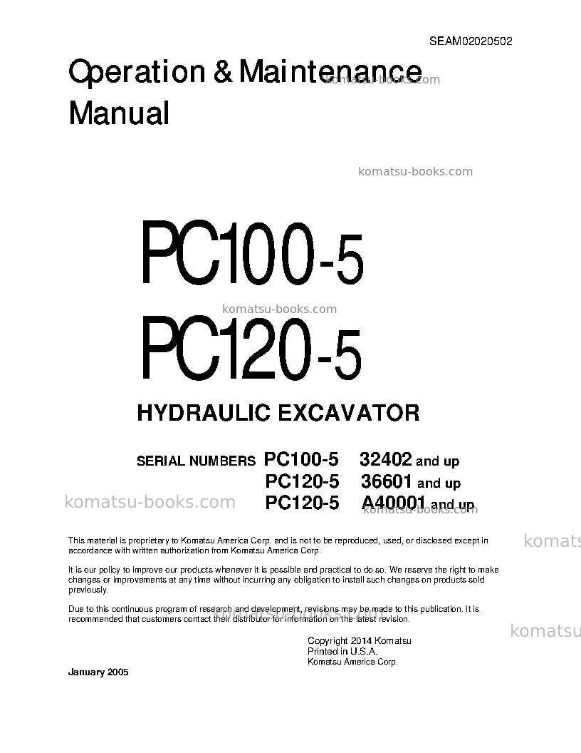 Komatsu pc120-5jpn Operation manual cover Komatsu pc120-5jpn Operation manual cover