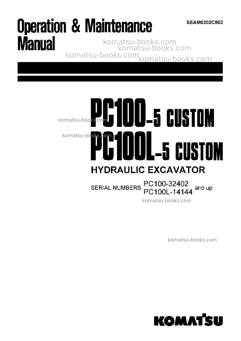 Komatsu pc100-5jpn-custom Operation manual cover Komatsu pc100-5jpn-custom Operation manual cover
