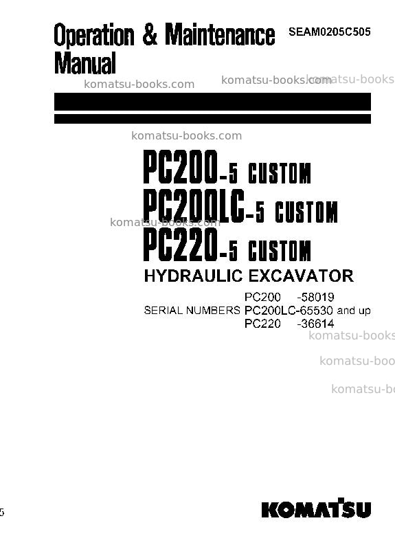 Komatsu pc220lc-5jpn-custom Operation manual cover Komatsu pc220lc-5jpn-custom Operation manual cover