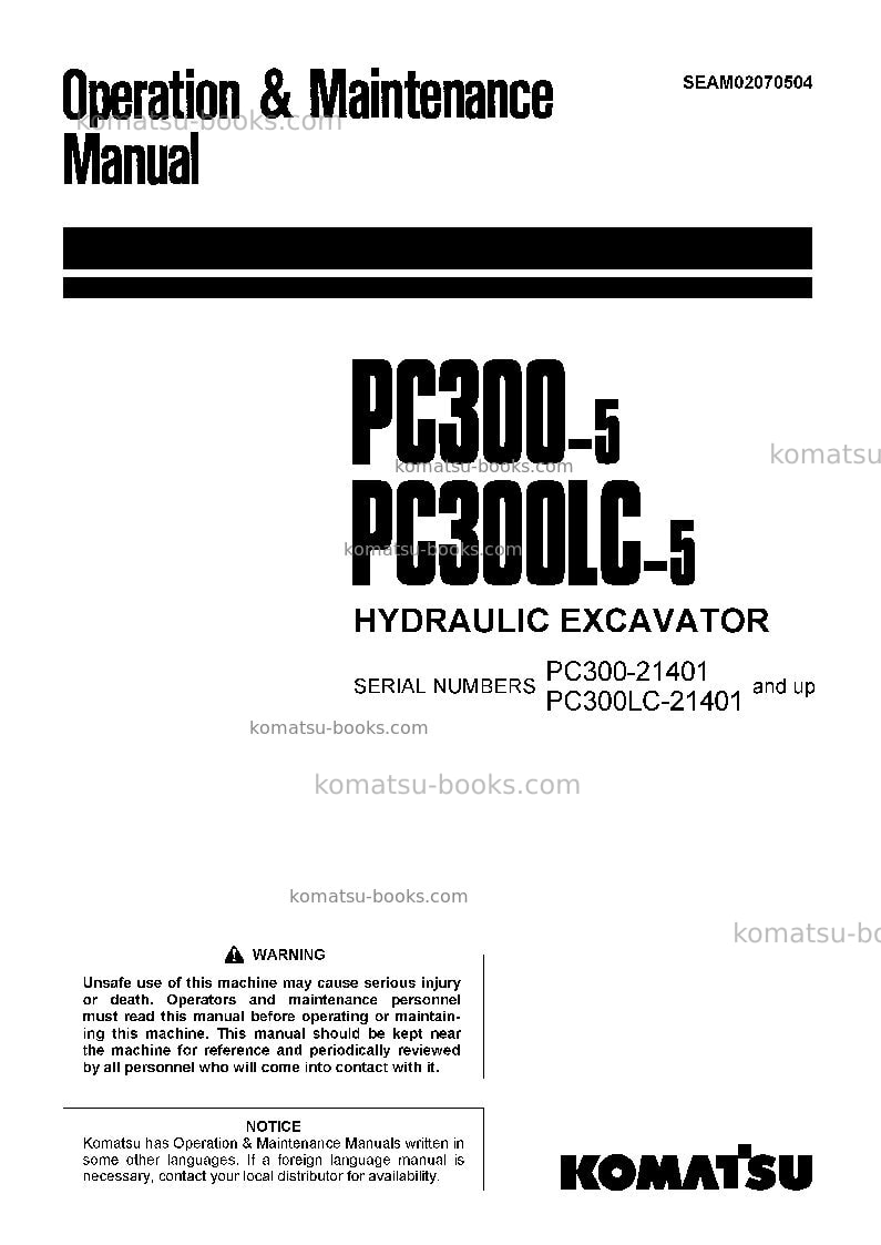 Komatsu pc300-5jpn-mighty Operation manual cover Komatsu pc300-5jpn-mighty Operation manual cover