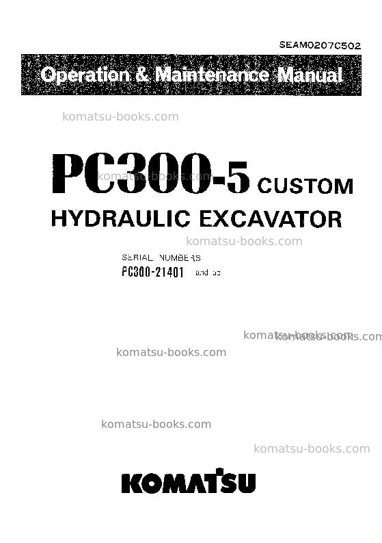 Komatsu pc300-5jpn-custom Operation manual cover Komatsu pc300-5jpn-custom Operation manual cover