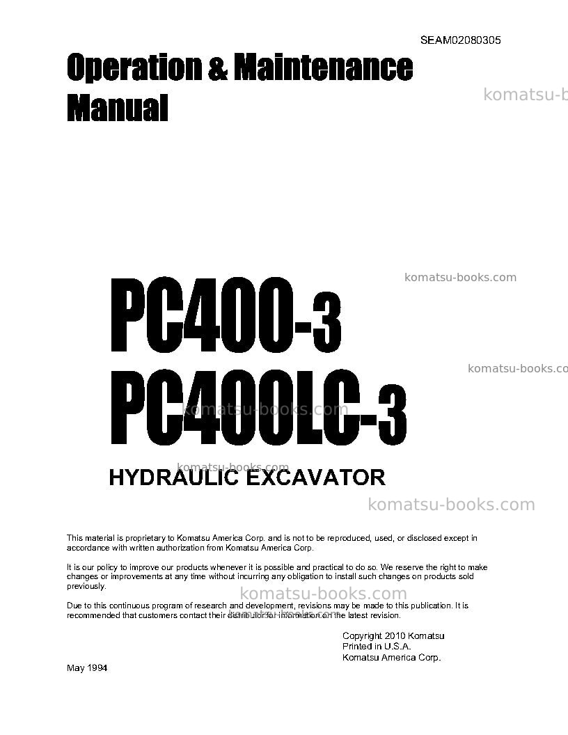Komatsu pc400-3jpn Operation manual cover Komatsu pc400-3jpn Operation manual cover