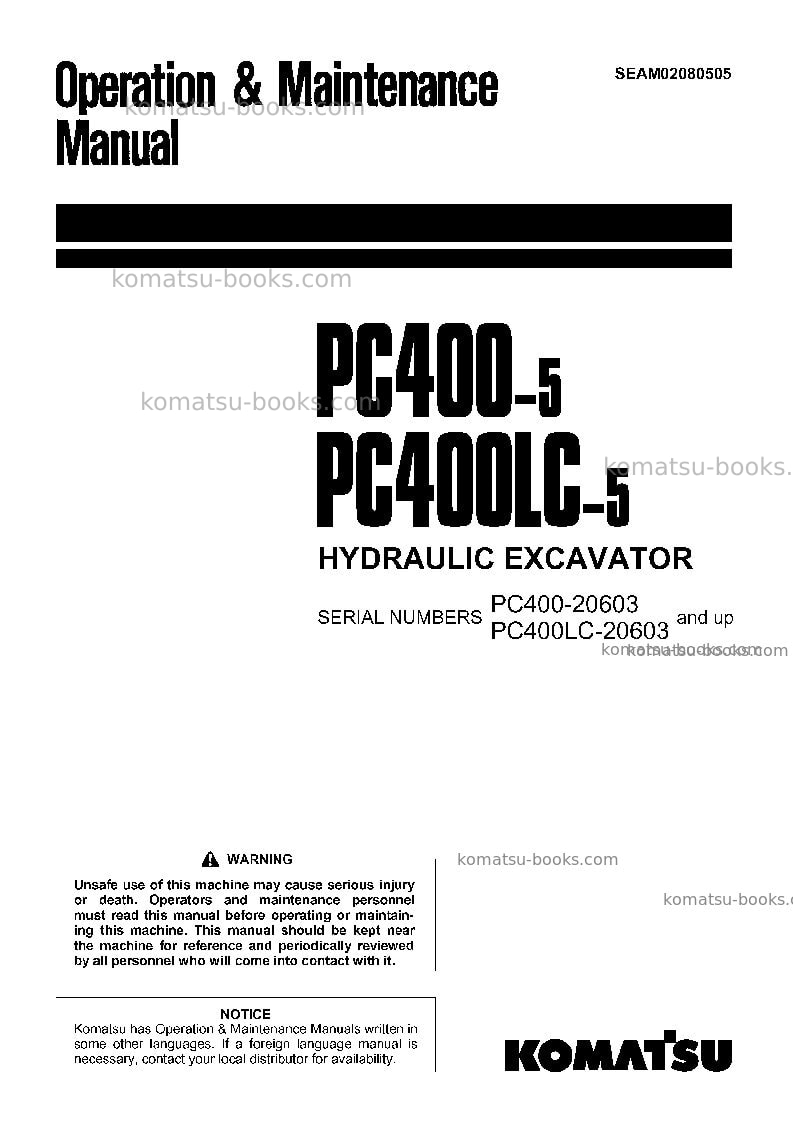 Komatsu pc400-5jpn-mighty Operation manual cover Komatsu pc400-5jpn-mighty Operation manual cover