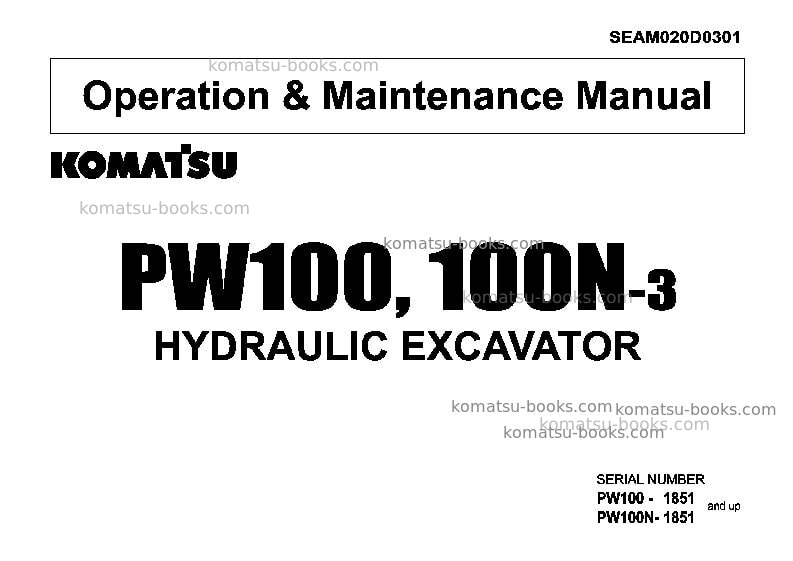 Komatsu pw100-3jpn Operation manual cover Komatsu pw100-3jpn Operation manual cover