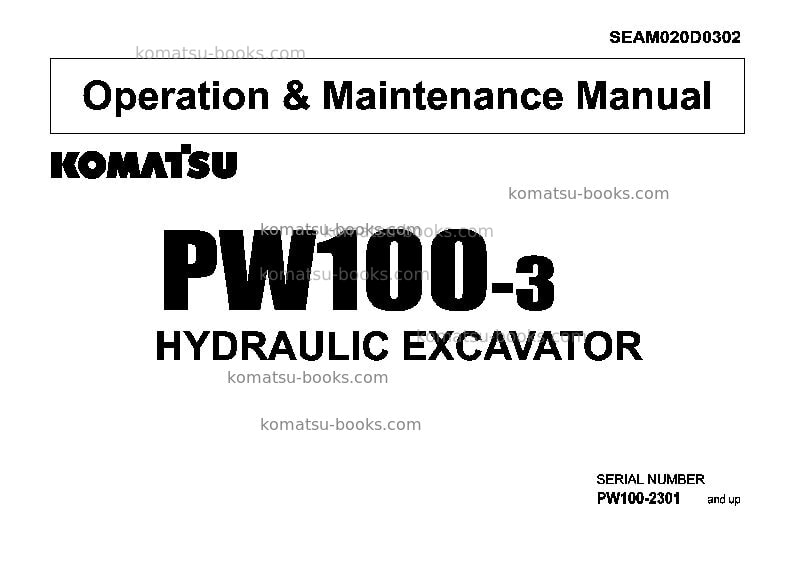 Komatsu pw100-3jpn Operation manual cover Komatsu pw100-3jpn Operation manual cover