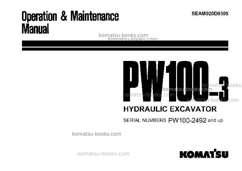 Komatsu pw100-3jpn Operation manual cover Komatsu pw100-3jpn Operation manual cover