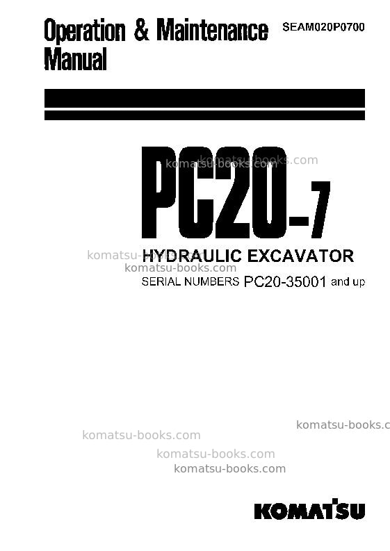 Komatsu pc20-7jpn Operation manual cover Komatsu pc20-7jpn Operation manual cover