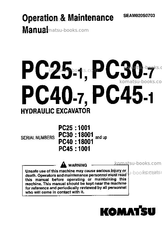 Komatsu pc40-7jpn Operation manual cover
