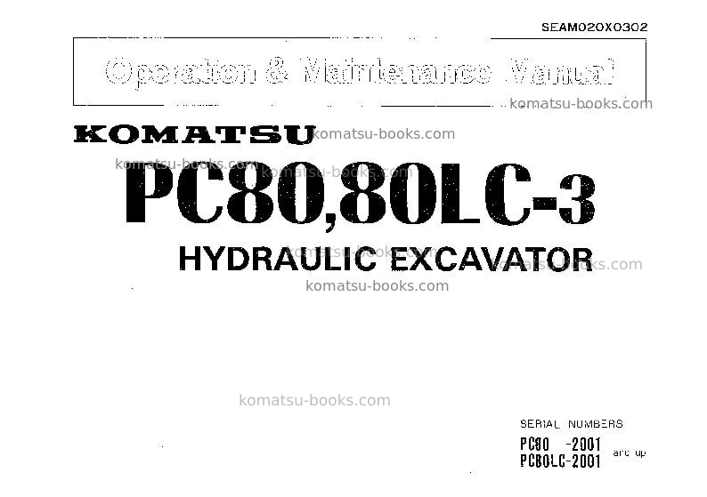 Komatsu pc80lc-3jpn Operation manual cover