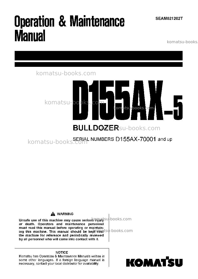 Komatsu d155ax-5jpn Operation manual cover Komatsu d155ax-5jpn Operation manual cover