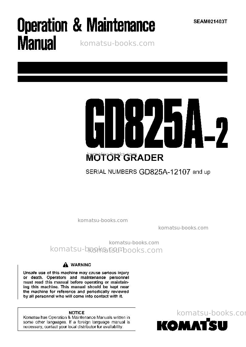 Komatsu gd825a-2jpn Operation manual cover Komatsu gd825a-2jpn Operation manual cover