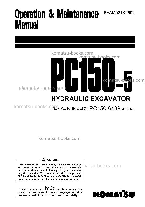Komatsu pc150-5jpn Operation manual cover