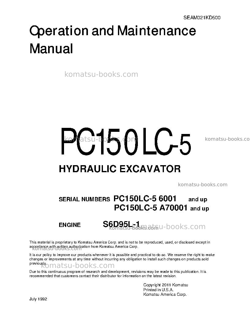 Komatsu pc150lc-5usa Operation manual cover Komatsu pc150lc-5usa Operation manual cover