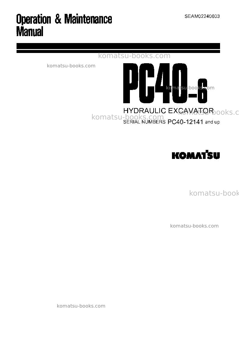 Komatsu pc40-6jpn Operation manual cover Komatsu pc40-6jpn Operation manual cover
