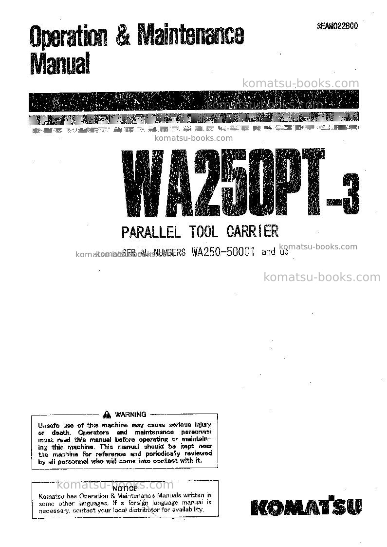 Komatsu wa250pt-3jpn Operation manual cover Komatsu wa250pt-3jpn Operation manual cover