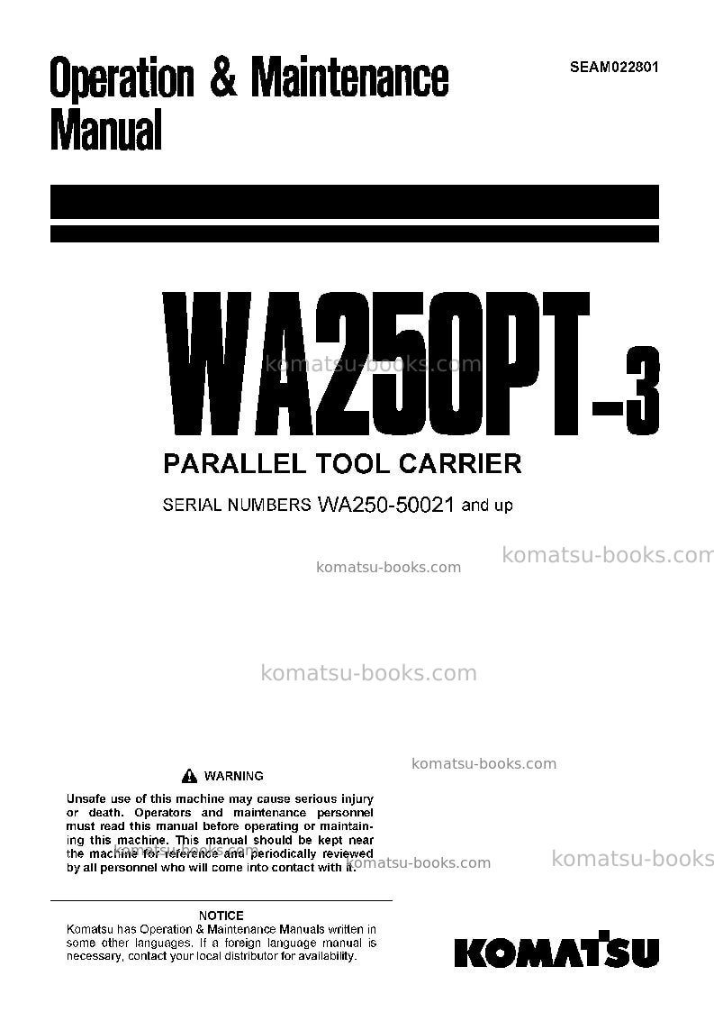 Komatsu wa250pt-3jpn Operation manual cover Komatsu wa250pt-3jpn Operation manual cover