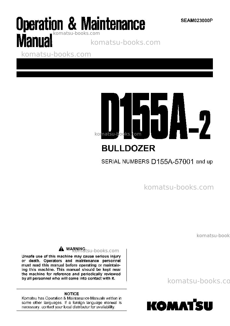 Komatsu d155a-2jpn-emission eng Operation manual cover Komatsu d155a-2jpn-emission eng Operation manual cover