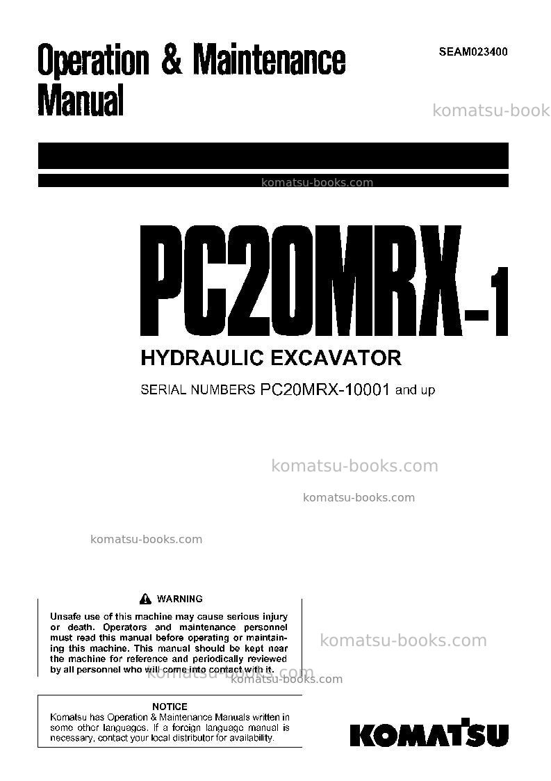 Komatsu pc20mr-1jpn Operation manual cover Komatsu pc20mr-1jpn Operation manual cover