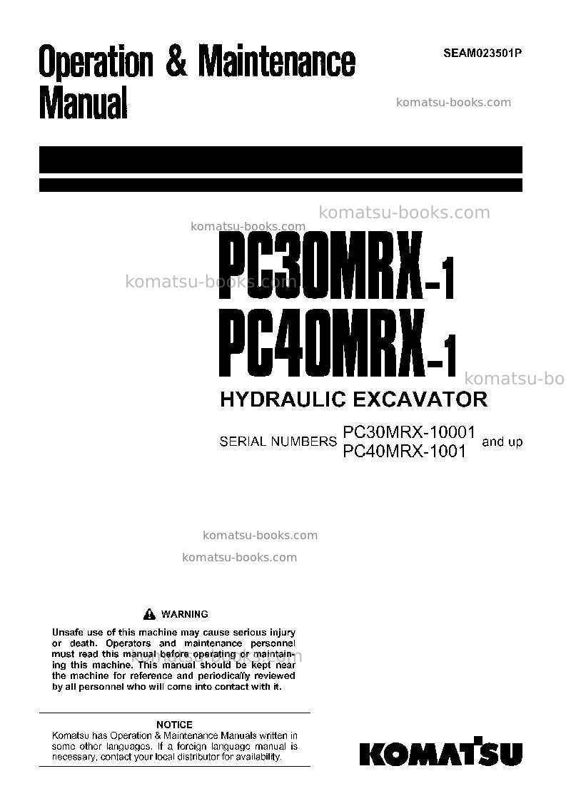 Komatsu pc40mrx-1jpn-for eu Operation manual cover