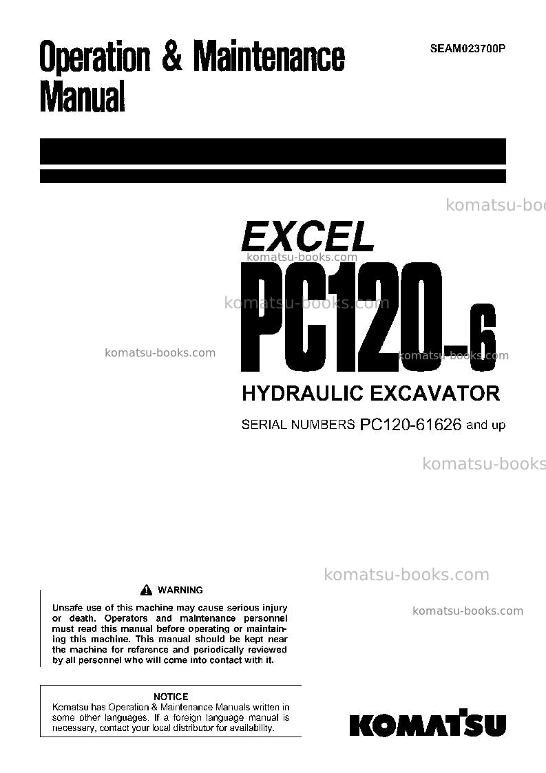 Komatsu pc120-6jpn-excel Operation manual cover Komatsu pc120-6jpn-excel Operation manual cover