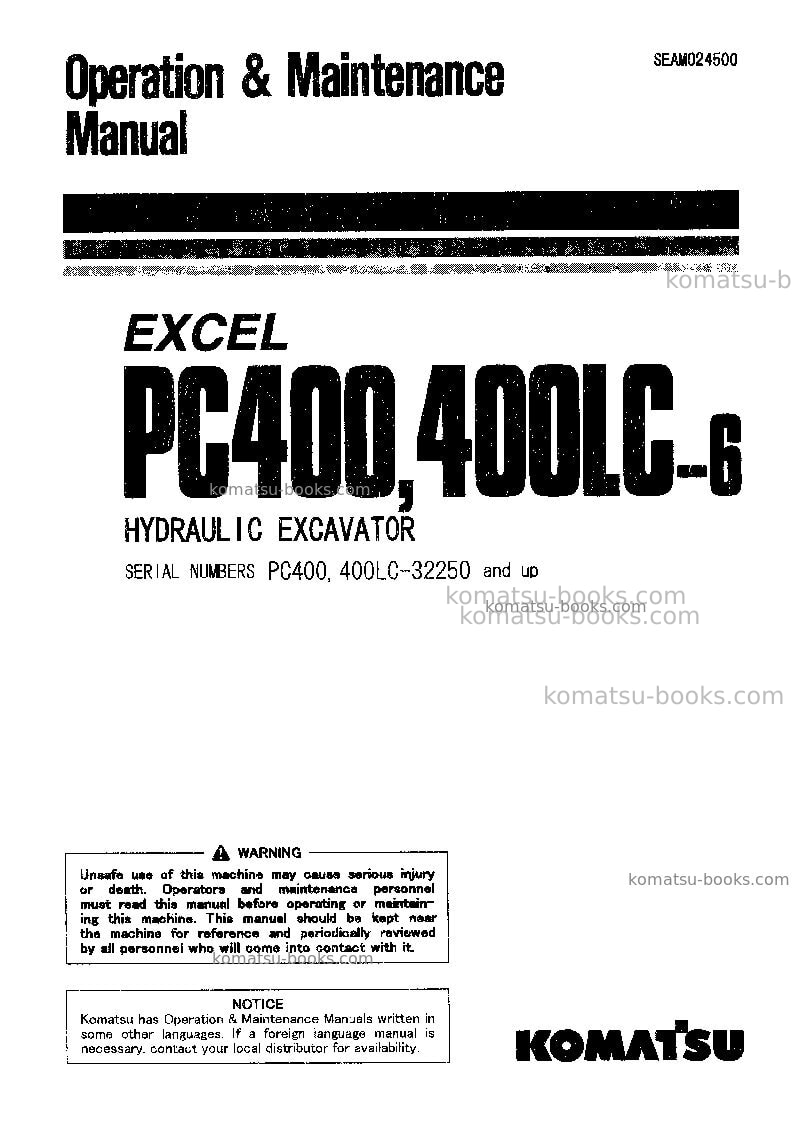 Komatsu pc400-6jpn-excel Operation manual cover Komatsu pc400-6jpn-excel Operation manual cover