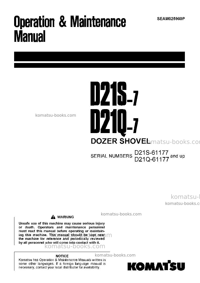 Komatsu d21q-7jpn Operation manual cover