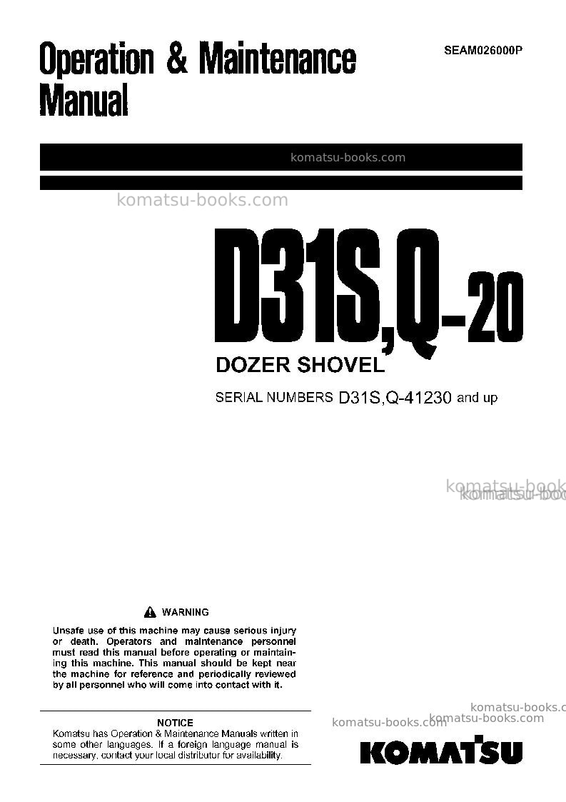 Komatsu d31q-20jpn Operation manual cover Komatsu d31q-20jpn Operation manual cover