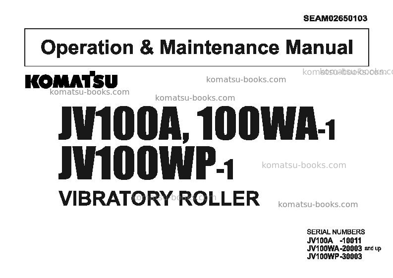 Komatsu jv100wp-1jpn Operation manual cover Komatsu jv100wp-1jpn Operation manual cover