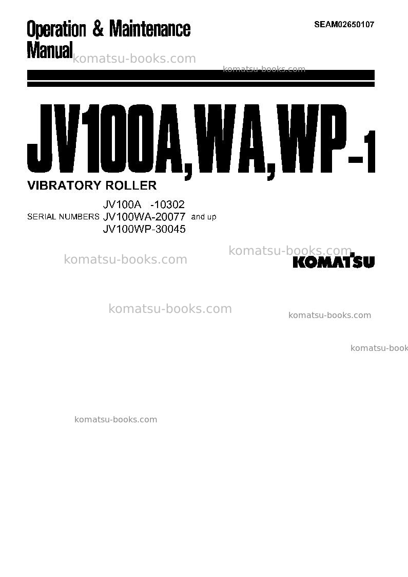 Komatsu jv100a-1jpn Operation manual cover Komatsu jv100a-1jpn Operation manual cover
