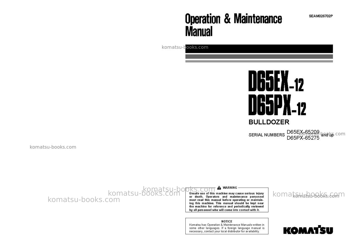 Komatsu d65ex-12jpn Operation manual cover Komatsu d65ex-12jpn Operation manual cover