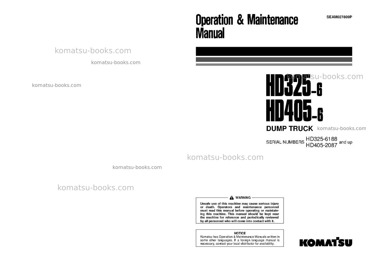 Komatsu hd405-6jpn Operation manual cover