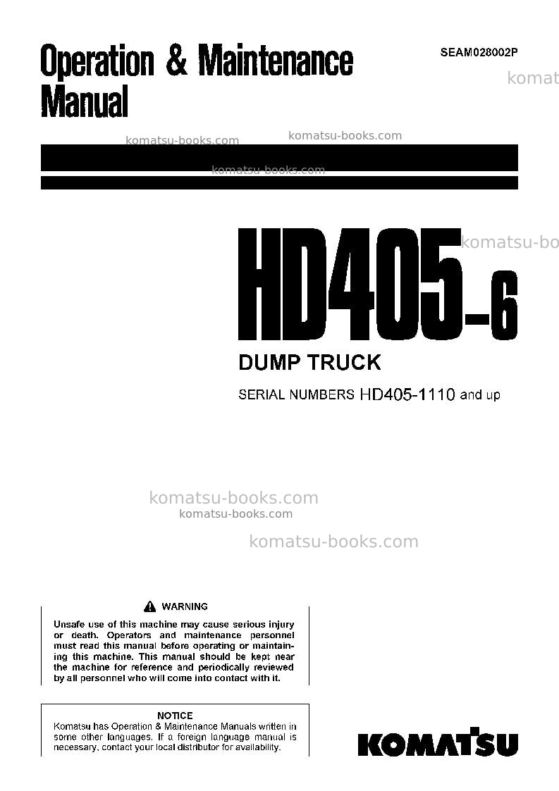 Komatsu hd405-6jpn Operation manual cover