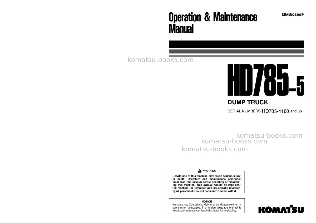 Komatsu hd785-5jpn Operation manual cover Komatsu hd785-5jpn Operation manual cover
